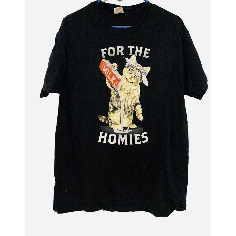 CAT SHIRT For The Homies Mens Large Funny Graphic Cotton Humor Hip Hop Street us